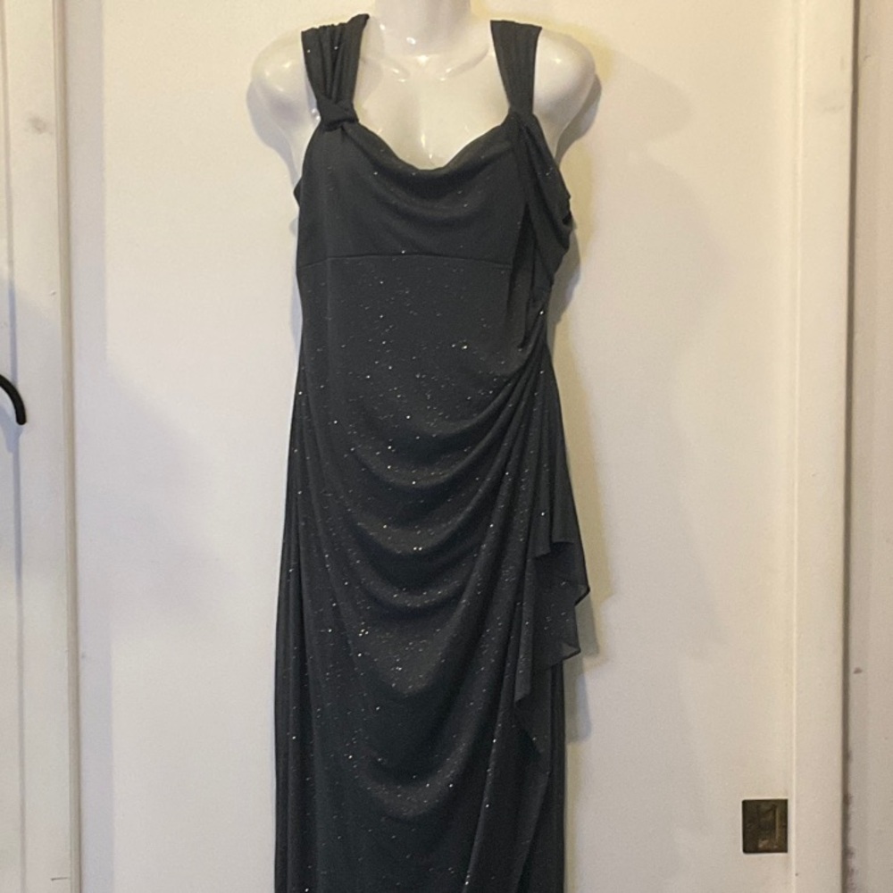 Alex Evenings Charcoal Sparkle Maxi Dress